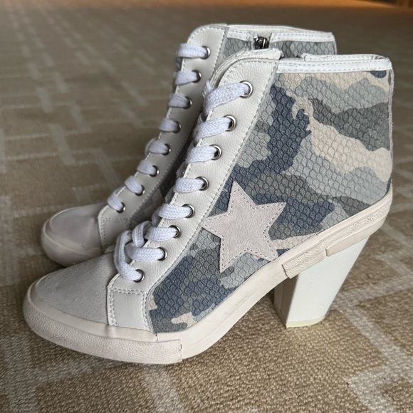 Havana Vintage Camo Star Heeled High Top Sneakers Gray White Lace-Up Shoes 9 - Picture 11 of 14
